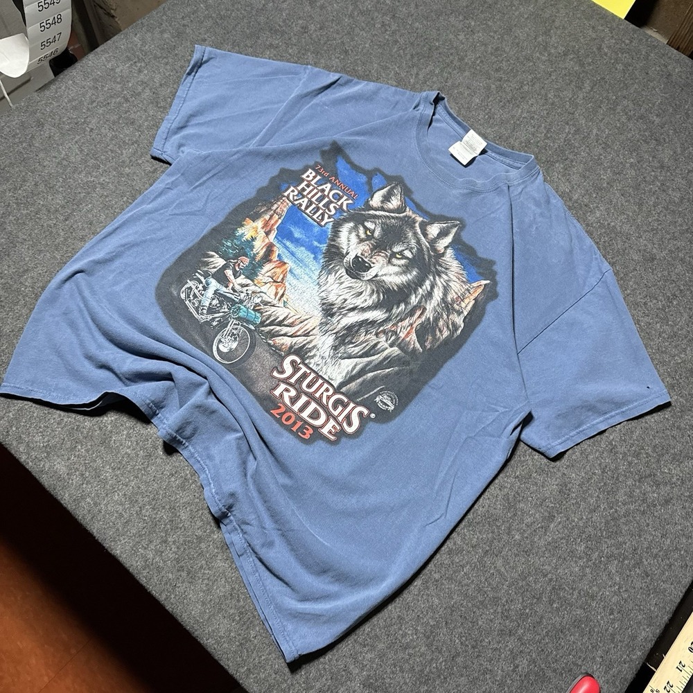 VTG 2013 Sturgis Black Hills Rally Double Sided Wolf Shirt Mens XL‎ Grunge Biker
